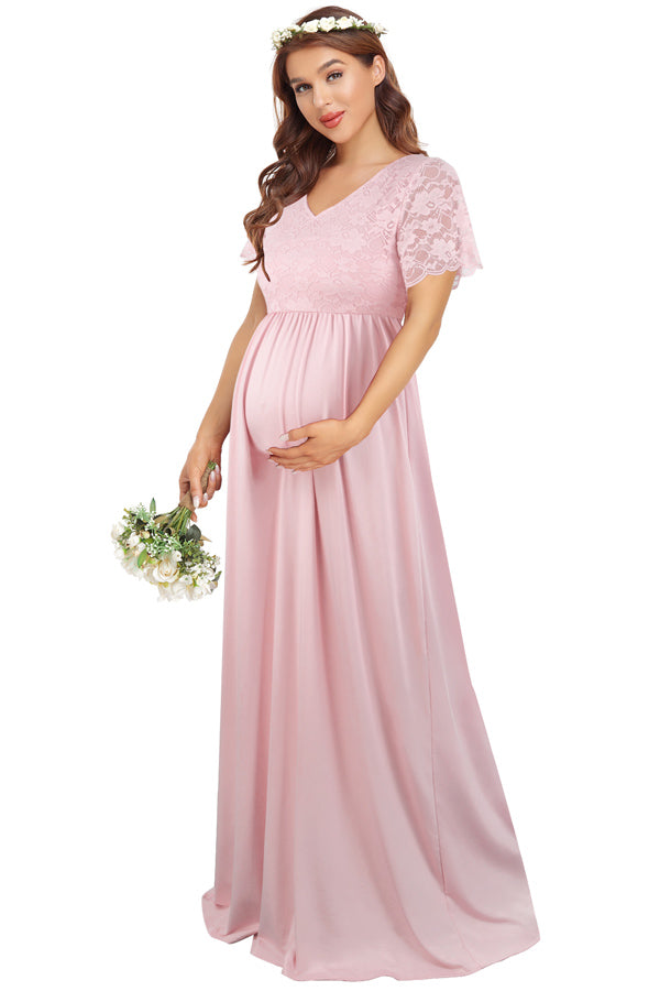 Maternity Dresses for Photo Shoot for Baby Shower Pregnancy Red Mercerized  Cotton Long Sleeve V-neck Skirt Grossesse Vestidos