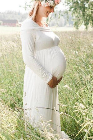 White Off-the-shoulder Bodysuit Maternity Photoshoot Dress – Glamix  Maternity