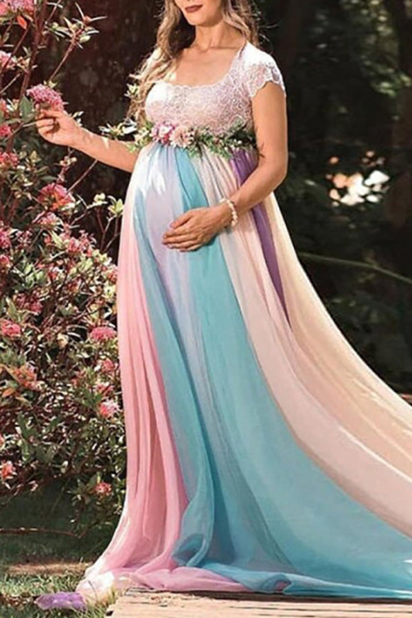 Rainbow Lace Maxi Maternity Gown