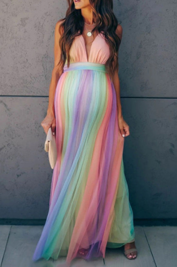 Rainbow Lace Maxi Maternity Gown Baby Shower Dress – Glamix Maternity