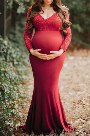 long burgundy maternity dress