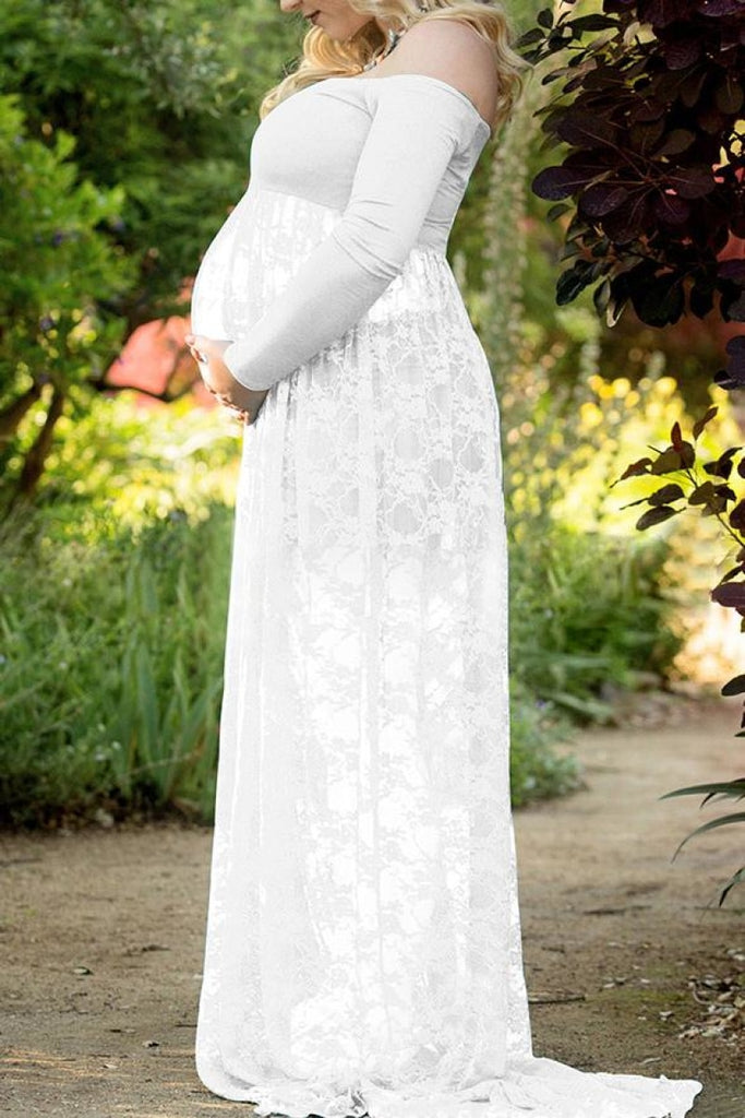 white maternity dress off the shoulder