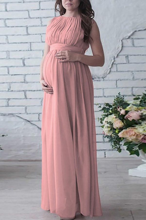 Solid Chiffon Sleeveless Maternity Maxi Dress Glamix Maternity 