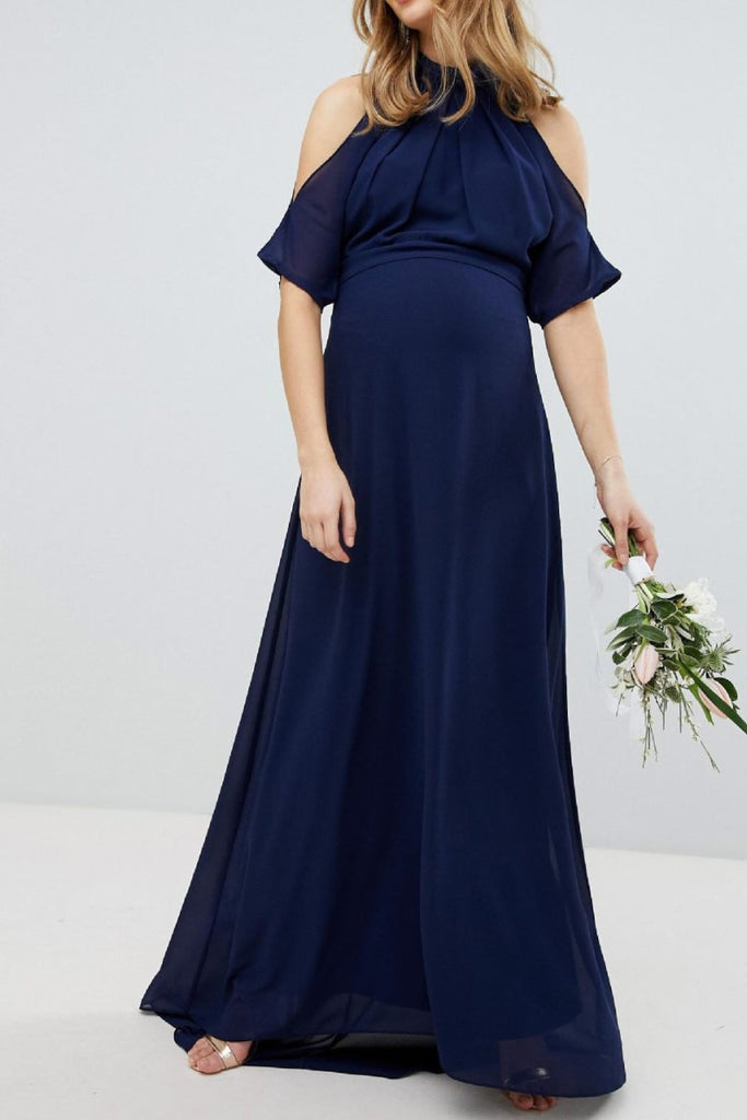 Tie Neck Off Shoulder Plus Size Maternity Gown – Glamix Maternity