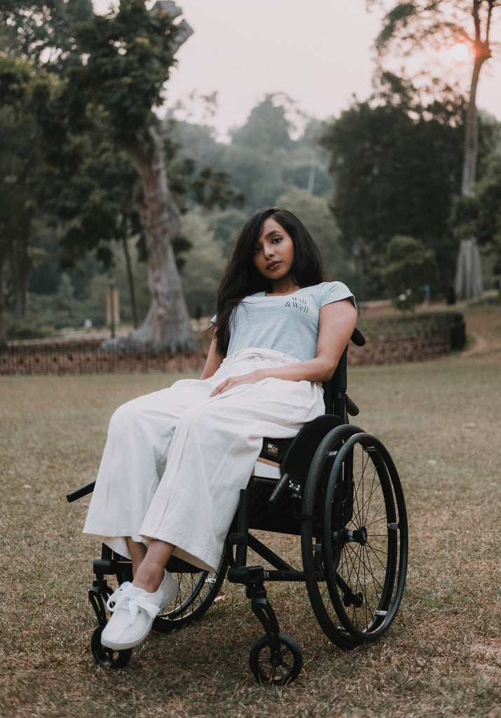 full-body shot of Zora in her wheelchair