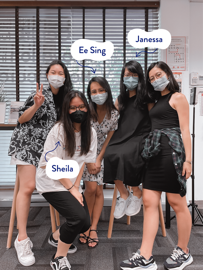 a group photo of the team in the office. from left: Cheryl, Sheila, Ee Sing, Janessa, and Elisa.