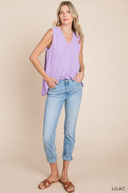 Lilac Bouquet- vneck sleeveless front detail top Esme and Elodie 