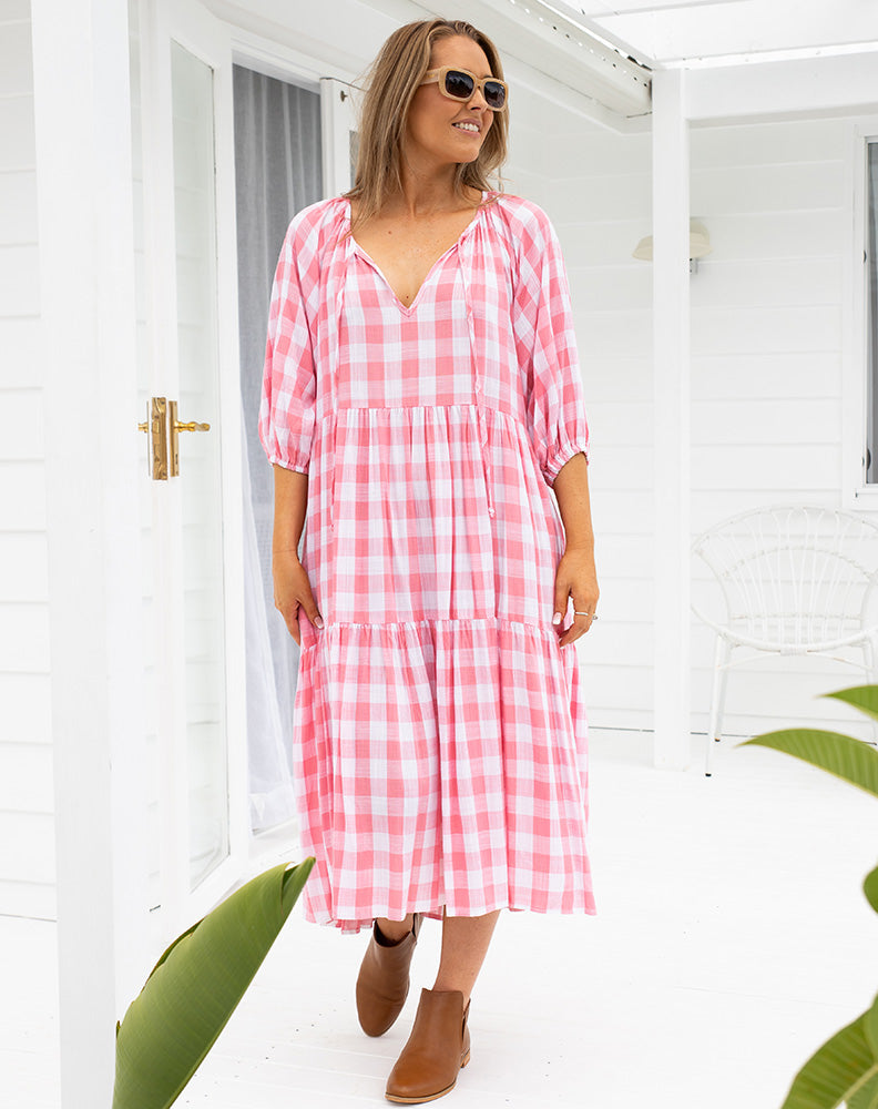 AMBER DRESS -GINGHAM pink – RUSTIC LACE