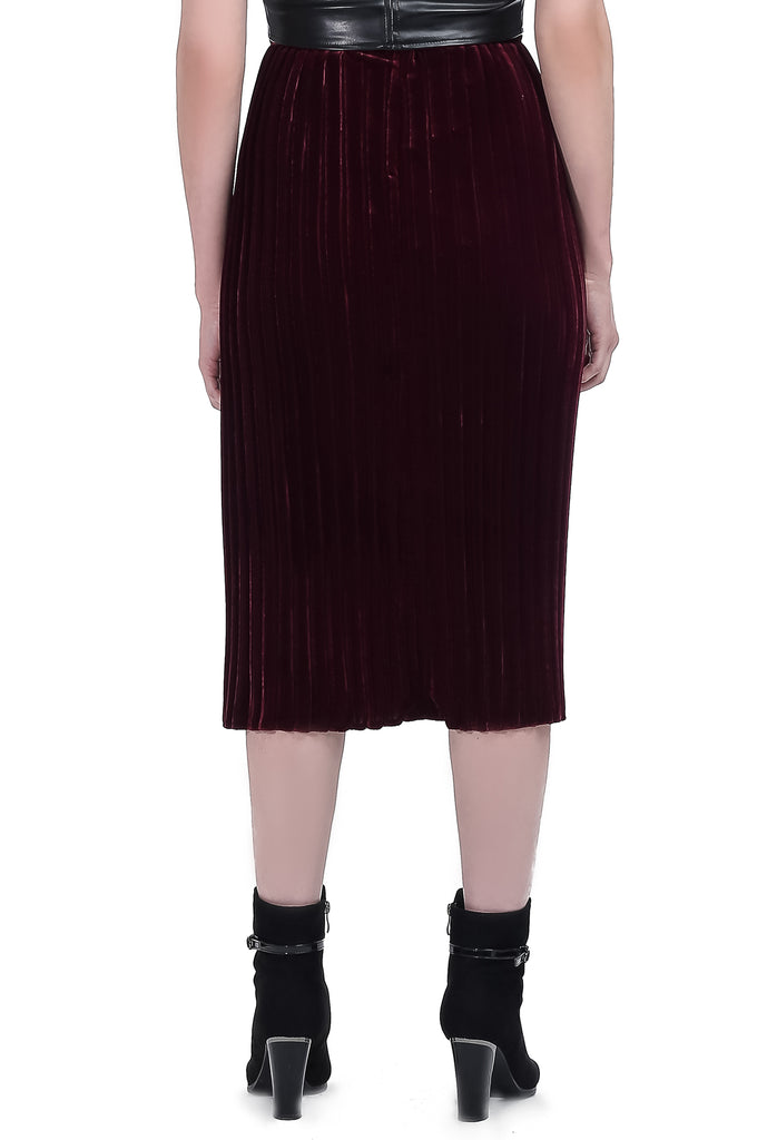 Mid Calf Velvet Pleated Skirt - Maroon – Rafeya Fashion