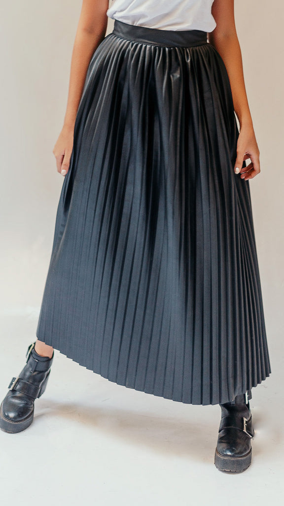 Leather Pleats Skirt - Black – Rafeya Fashion