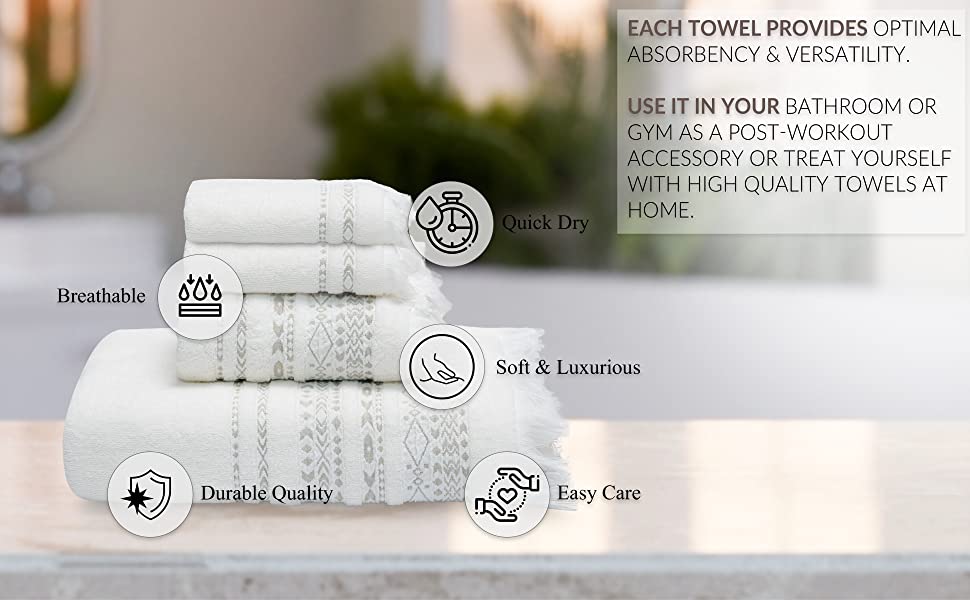 GOLD TEXTILES Fantasy Collection Premium Bathroom Towel Set Includes Bath Towel (27x54) - Hand Towel (16x30) 2 washcloths (13x13) - Perfect for Gift, Home, Hotel –Lightweight (White, Aria)