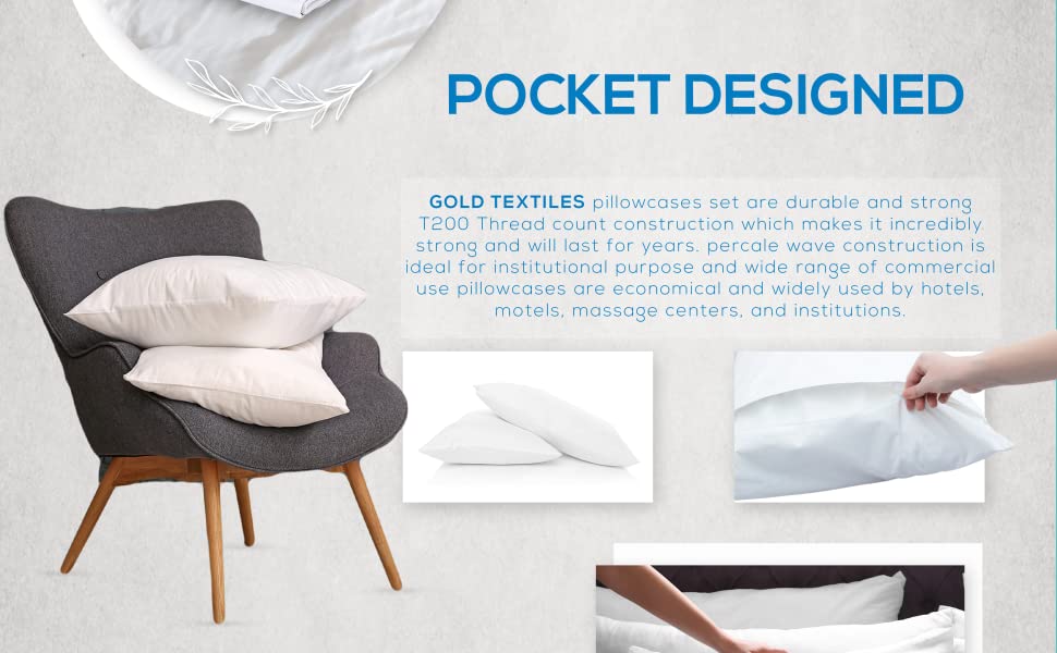 GOLD TEXTILES 100 Polycotton Pillowcase White T-200 Perfect for Physical Therapy Clinics, Hotels, Camps (100)