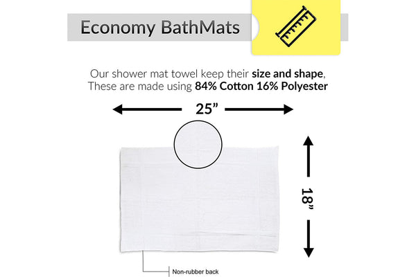 Cotton Blend Economy Bath Mats (White,18x25 inches) Light Weight Fast Drying Commercial Grade Bath Rugs