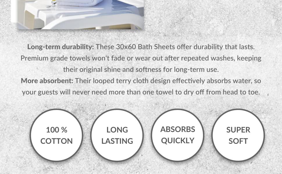 GOLD TEXTILES 24 Pack Premium Ringspun Cotton Bath Sheets ( 30x60 Inch) Luxury Bath Towel