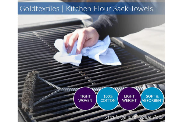 GOLD TEXTILES Flour Sack Towels  Cotton Kitchen Towels (White)  - 28 x 28 Inches –Multipurpose Soft & Absorbent (192, 28x28)