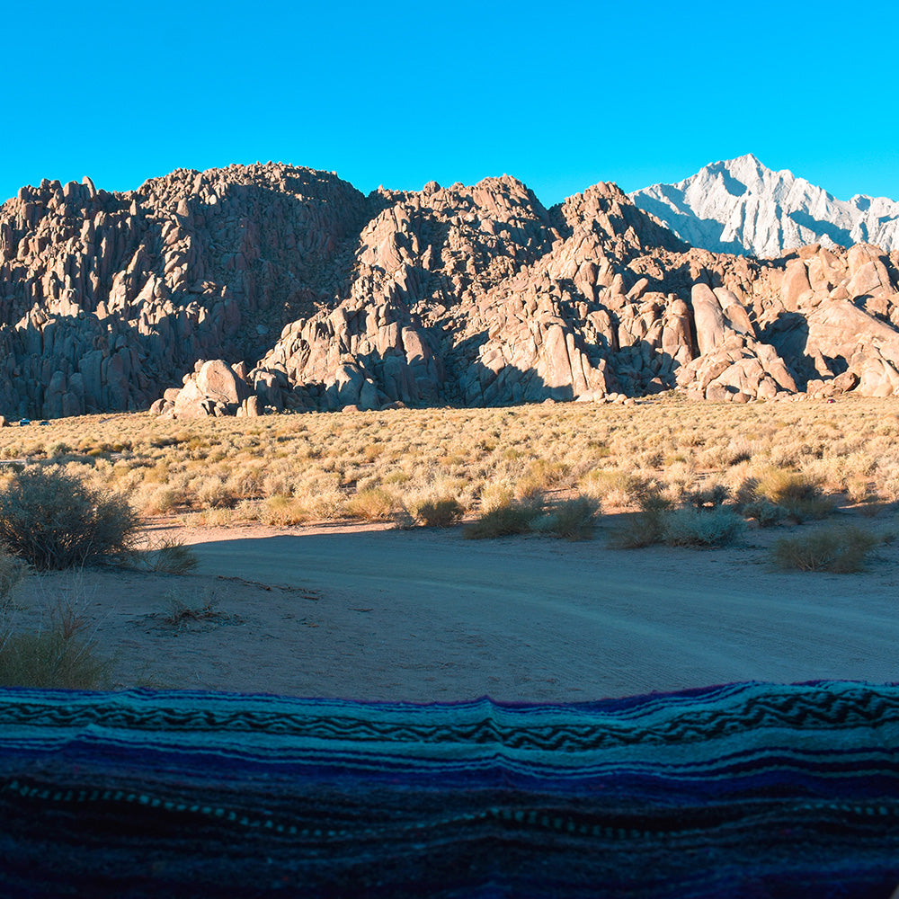 The view out the back of the van waking up in the Alabama Hills, California - Fall road trip with Davis Taylor Trading Co.
