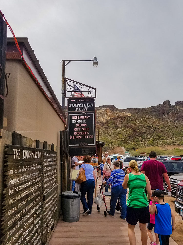 Fighting the crowds in Tortilla Flat, Arizona, the last stagecoach stop on the Apache Trail, during our spring road trip via Davis Taylor Trading Co.