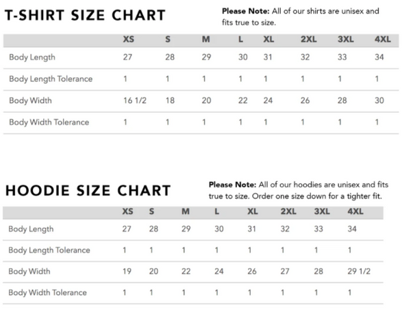 Size Chart – Bucket Culture