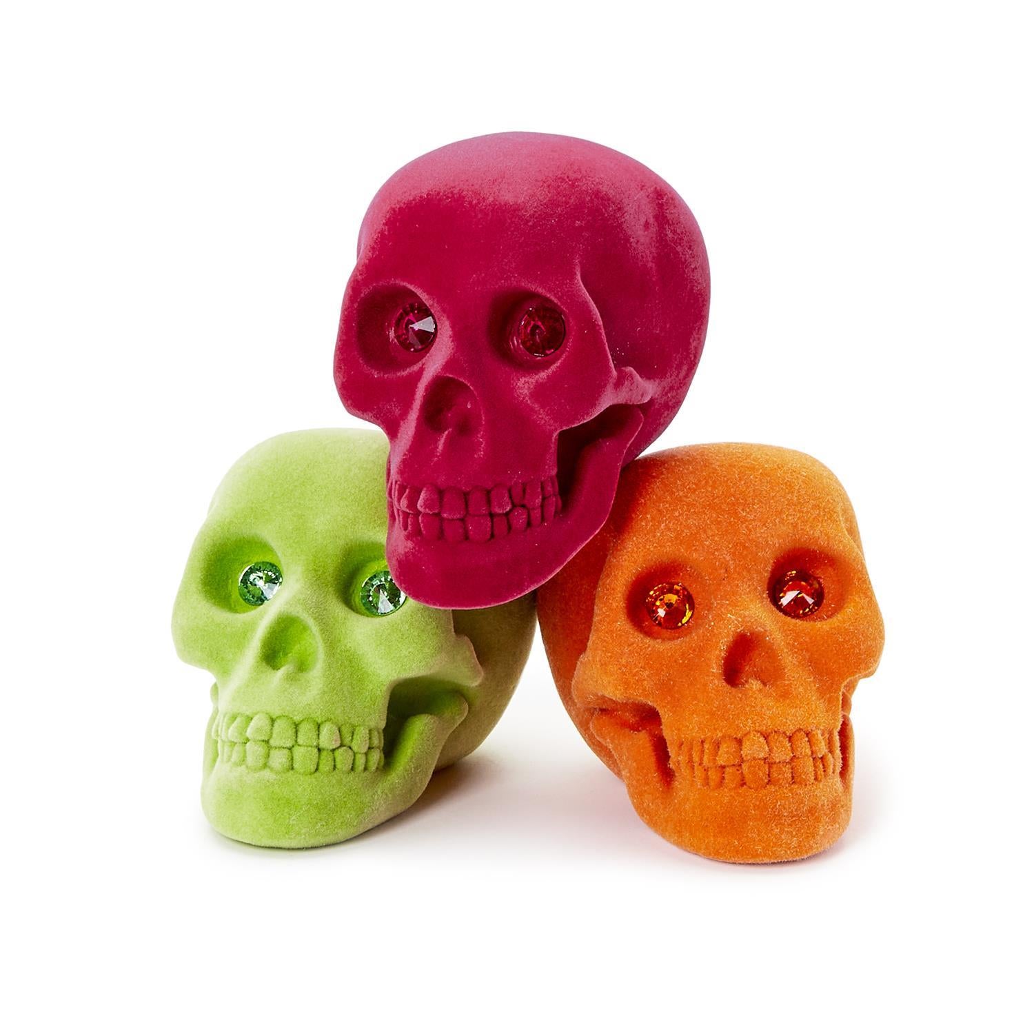 FLOCKED SKULL WITH FACETED GEM EYES