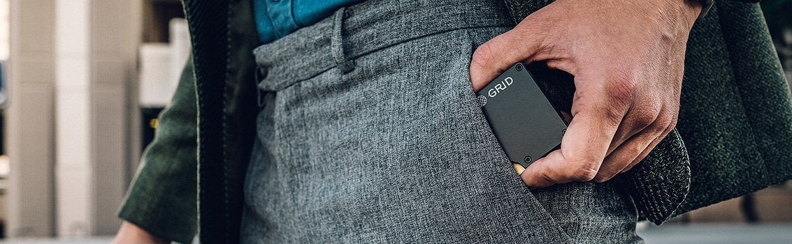 Black Aluminum wallet inside male pants 