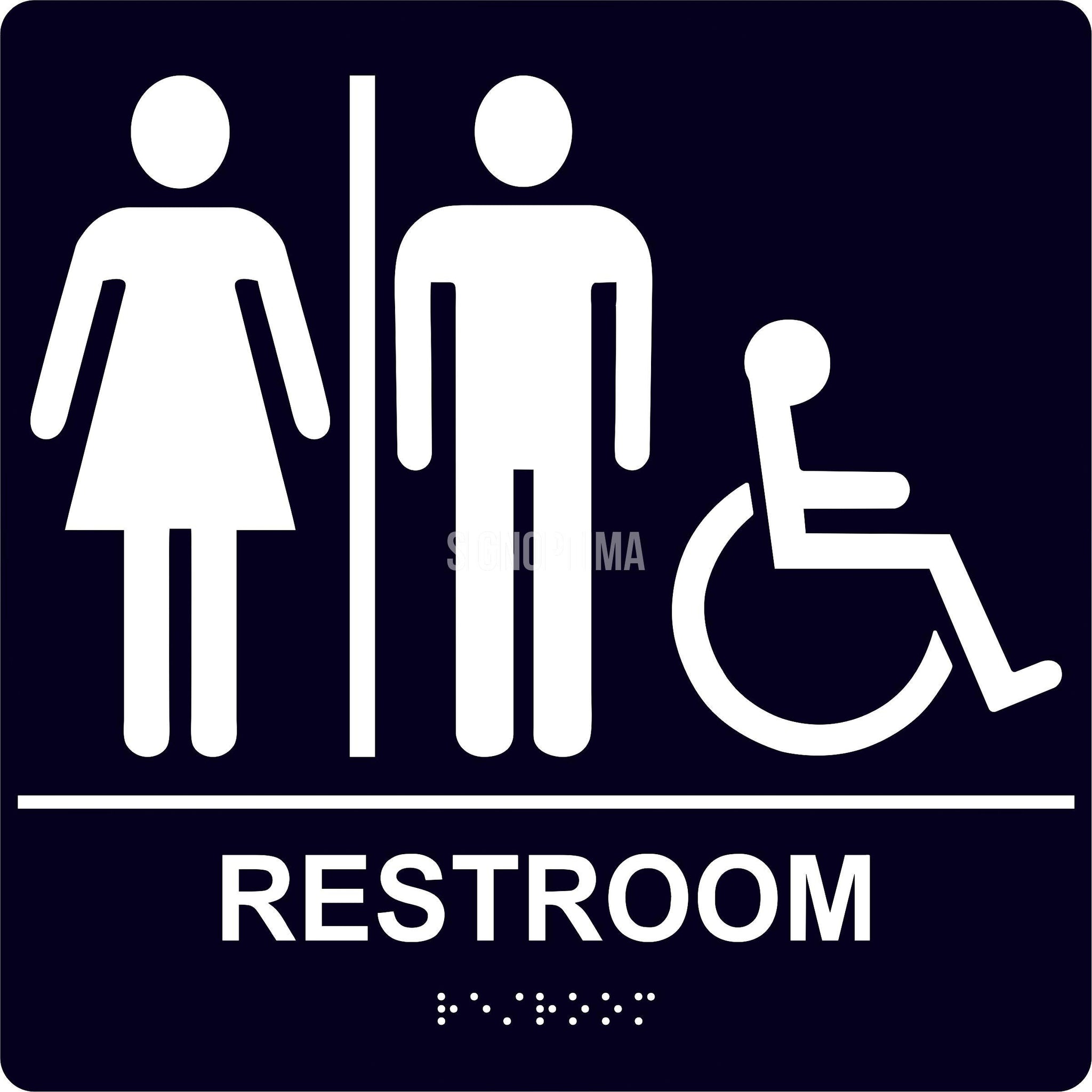 Ada Compliant Unisex Accessible Restroom Braille Sign 8 X8 Signoptima