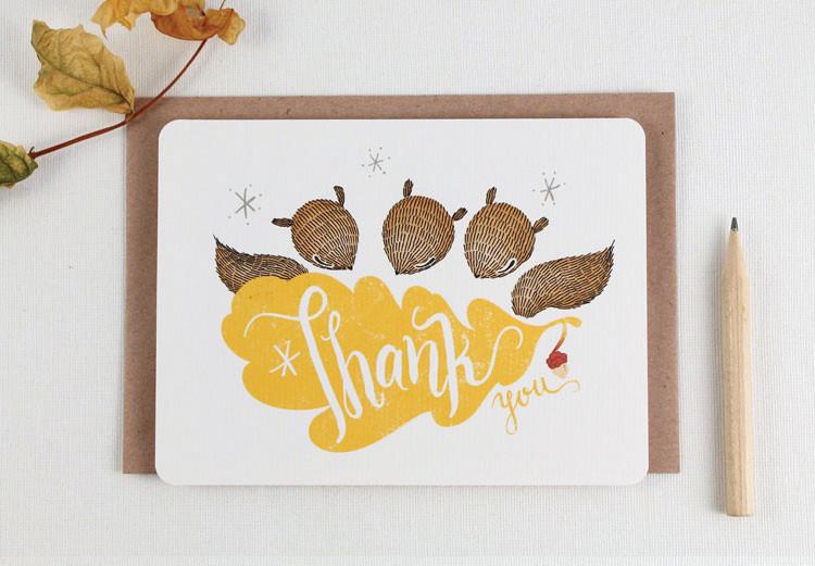 WW-NC#17 - Thank You - Squirrels & Oak Leaf Note Card