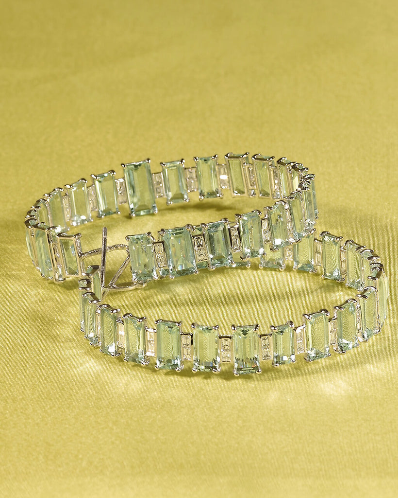 18K White Gold Aquamarine and Diamond Hoops, price available upon request. Please contact us as concierge@coomi.com for information.