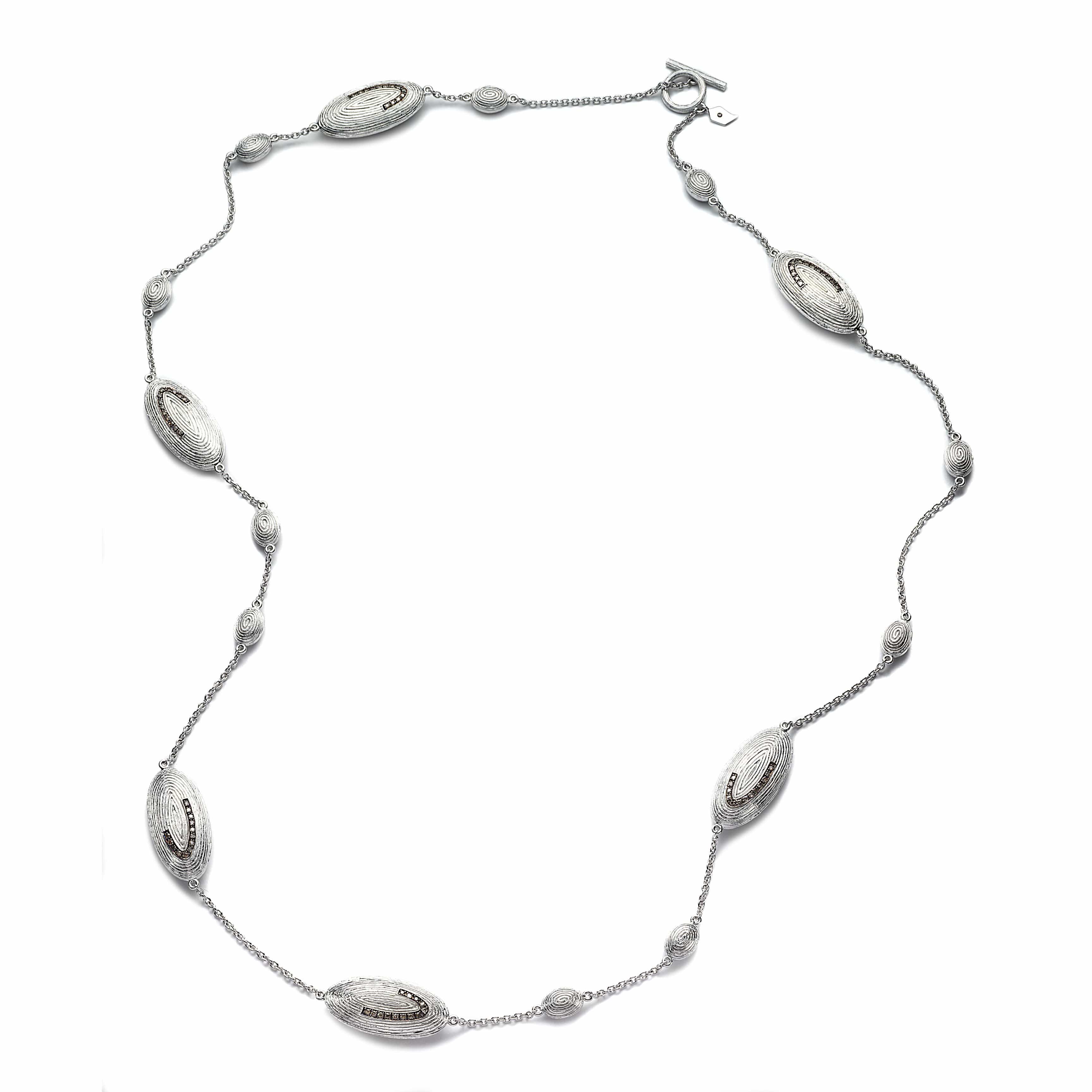 Eternity Sterling Silver Ovals and Brown Diamonds Necklace