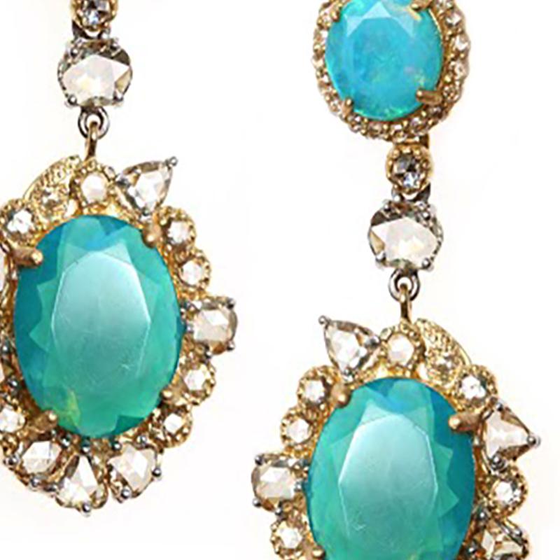 20K Affinity Blue Ethiopian Opals Earrings