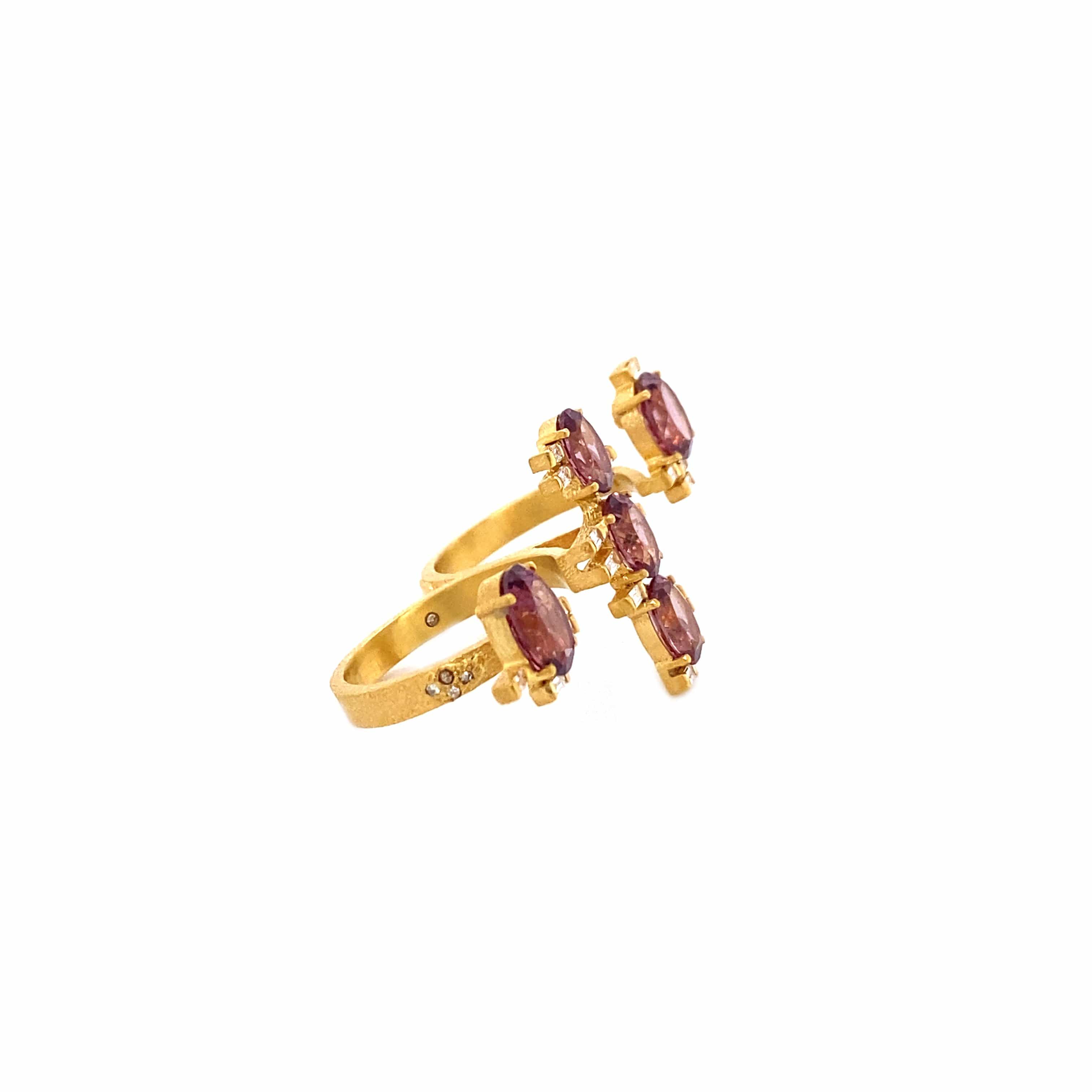 Affinity Two Finger Ring with Garnet and Diamonds