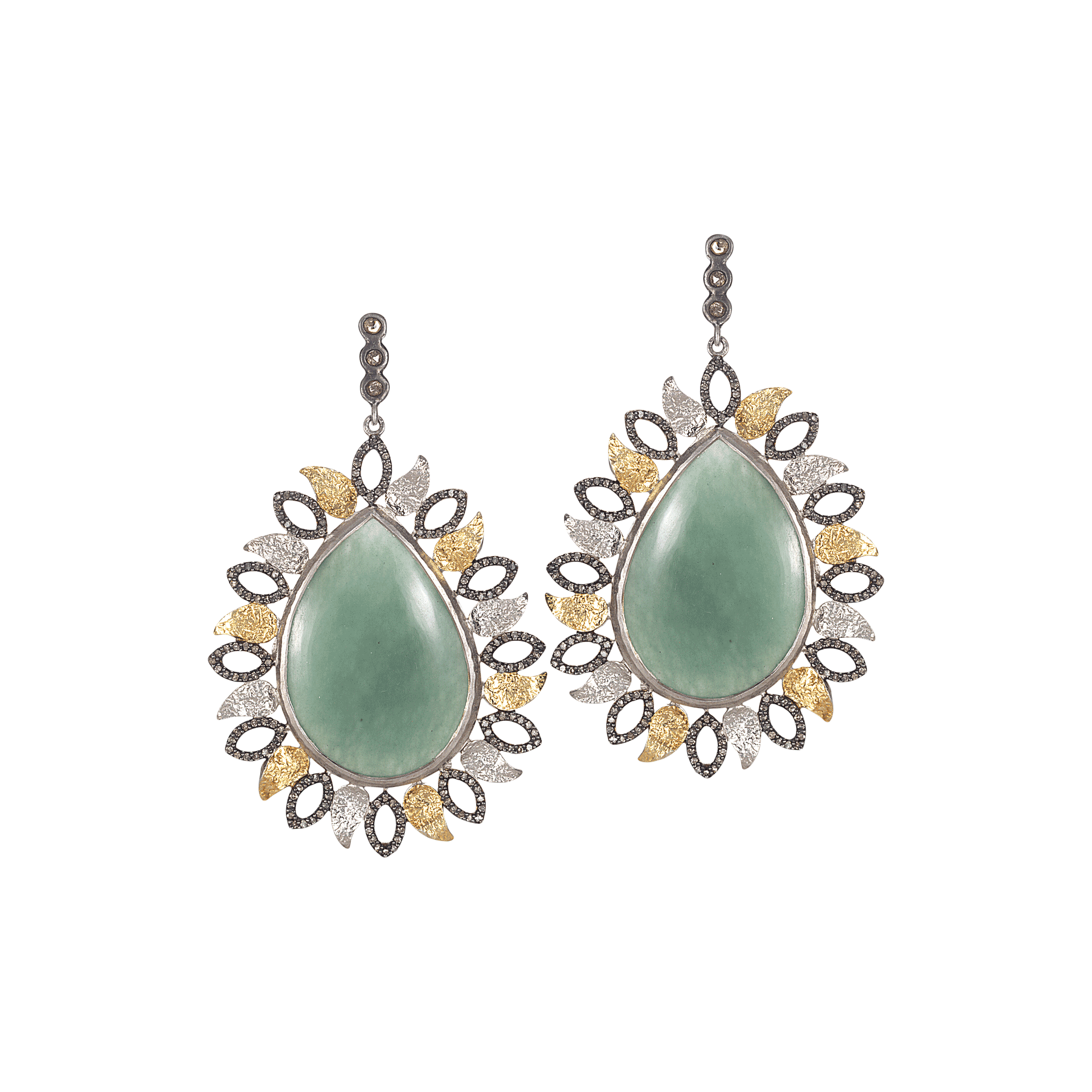 Sterling Silver and Gold Green Agate Drop Earrings | Coomi