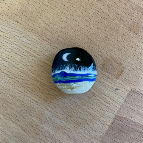 misty moon, crescent moon and Venus on a Lampwork glass bead. 