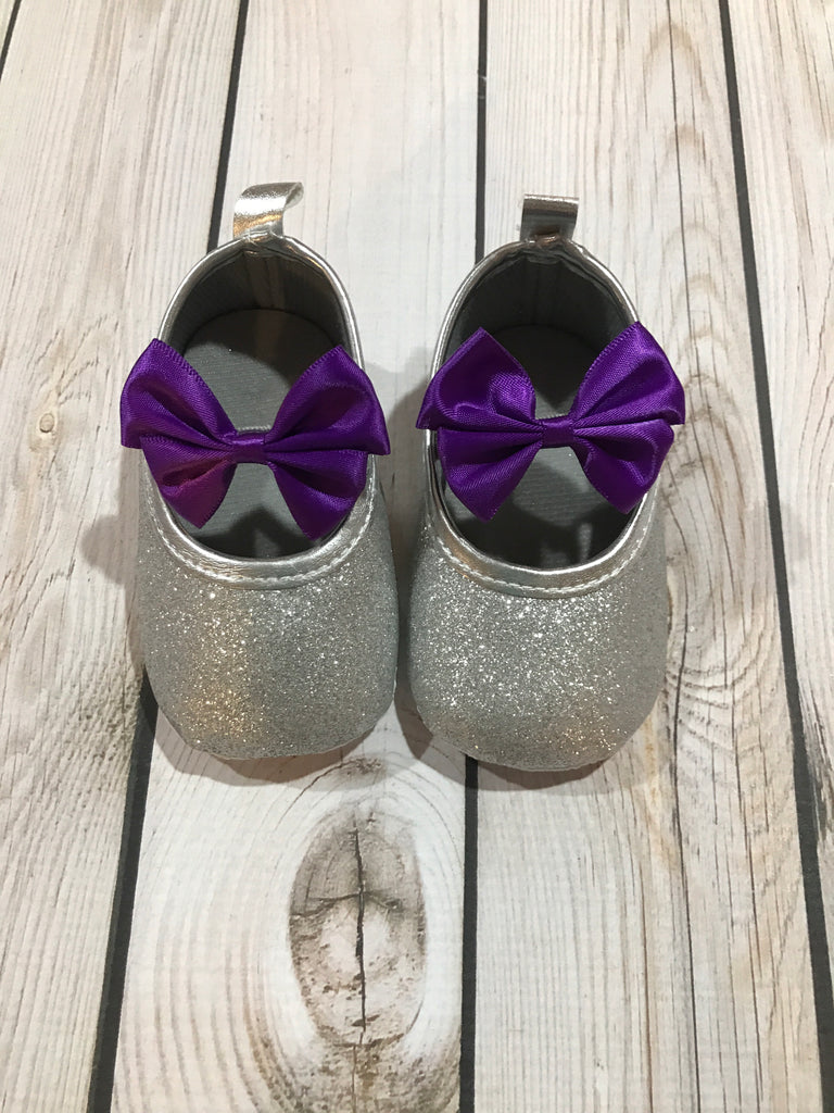 Baby girl glitter shoes sliver, purple 