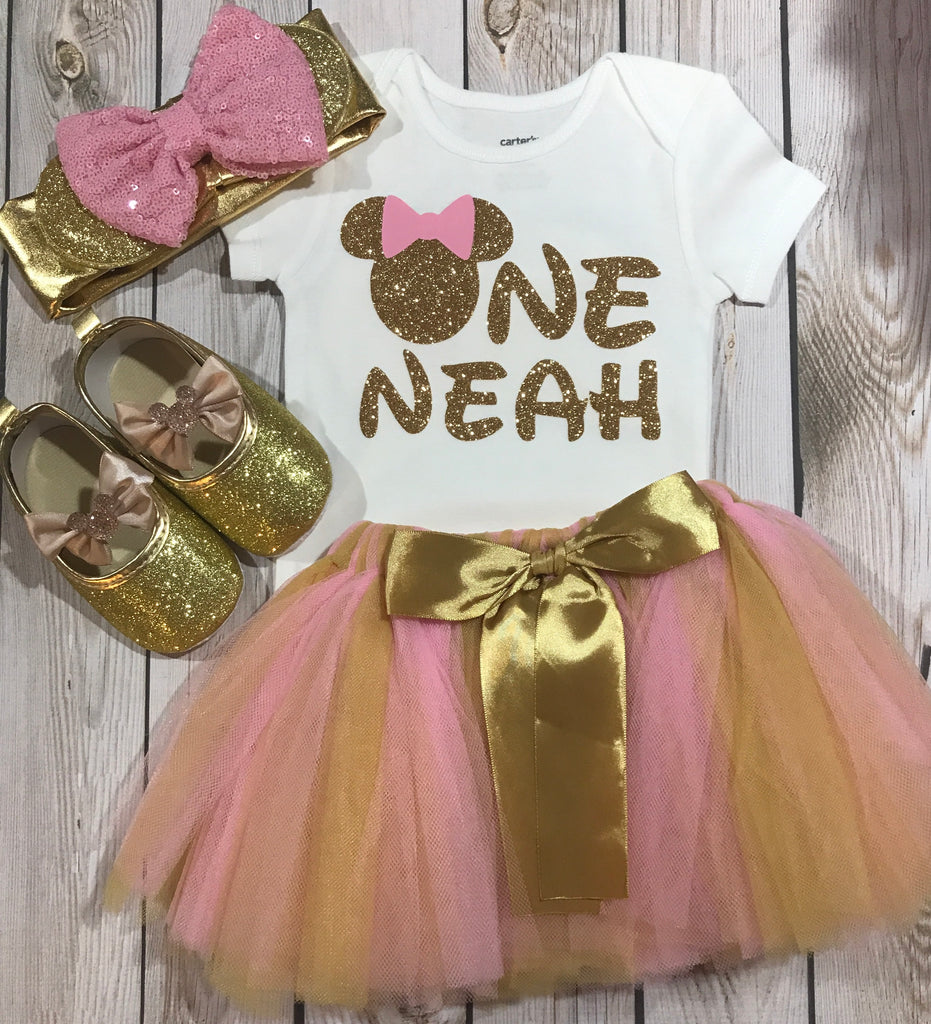 pink and gold minnie mouse 1st birthday outfit