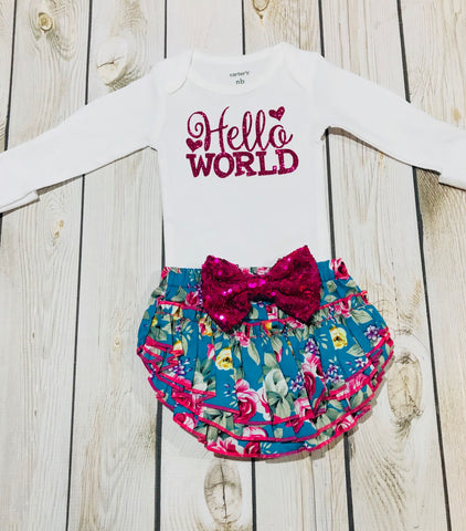 hello world newborn outfit girl