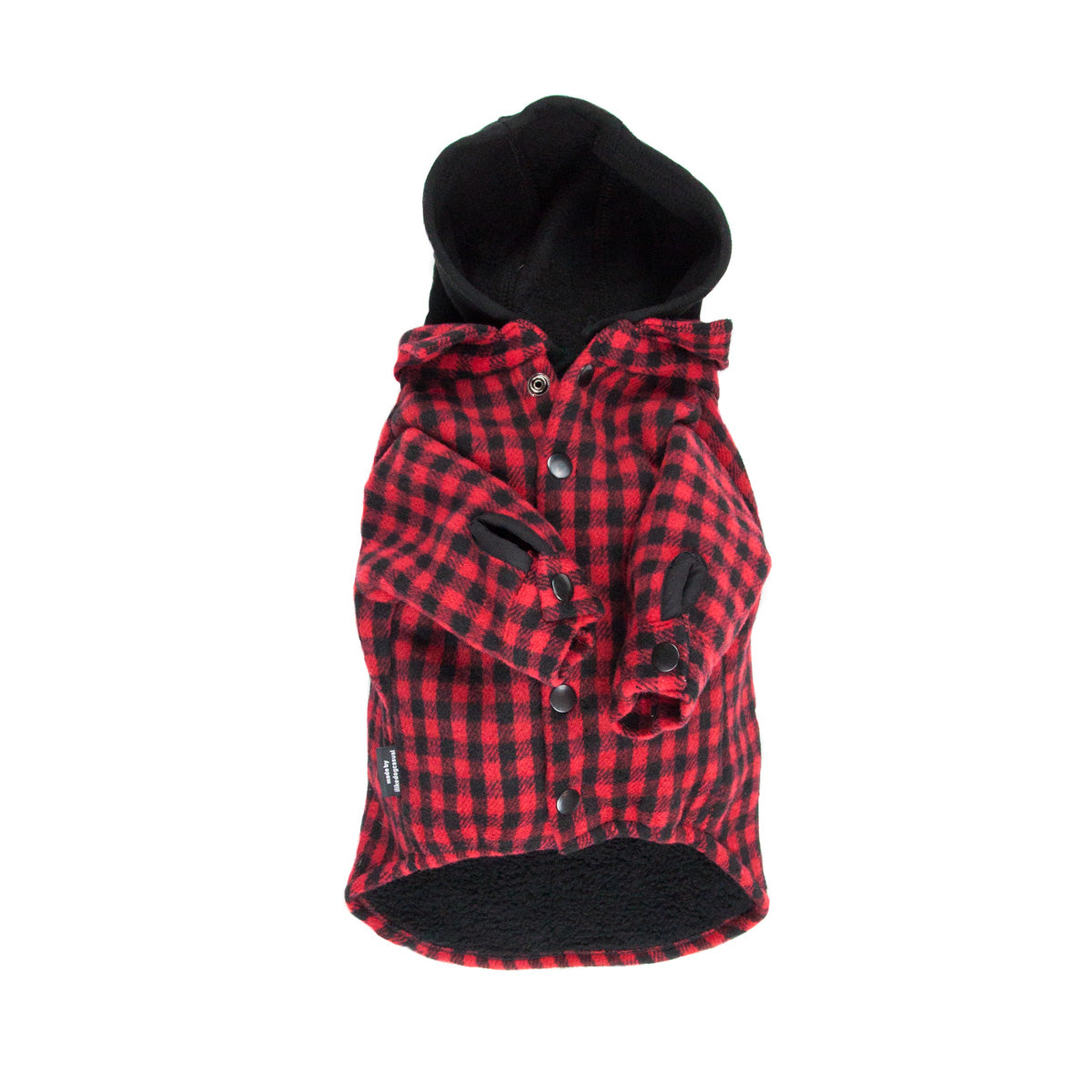 red and black plaid jacket with hood