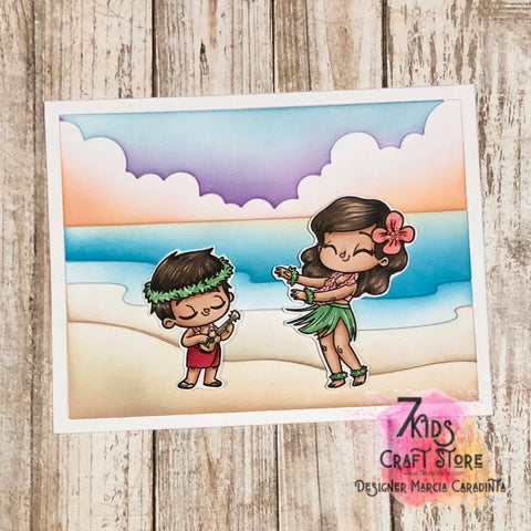 #thefrolickingfairy #7kidscraftstore #mmedel_illustrations #mahalo #uke #ukulele #hula #hulagirl #alcoholmarkers #spectrumnoir #hellobluebird #beachscene #distressoxide #inkblending #sunset #beach #beachsunset #cardmaking #cardmaker #cardmakersofinstagram