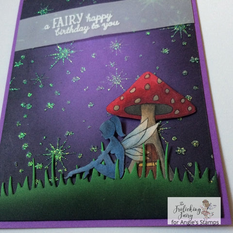 #thefrolickingfairy #angiesdigitalstamps #fairy #toadstool #mushroom #silhouette #magical #nightsky #tonicstudiosusa #nuvo #shimmerpaste #moonstone #stencil #averyelle #fairyhappybirthday #birthday #birthdaycard