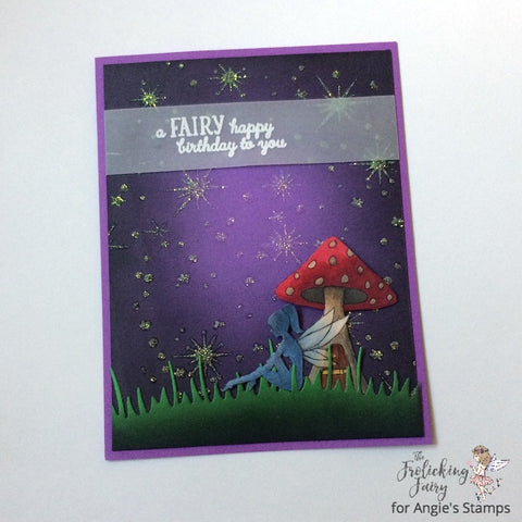 #thefrolickingfairy #angiesdigitalstamps #fairy #toadstool #mushroom #silhouette #magical #nightsky #tonicstudiosusa #nuvo #shimmerpaste #moonstone #stencil #averyelle #fairyhappybirthday #birthday #birthdaycard