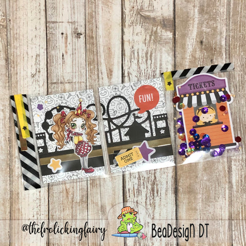 #thefrolickingfairy #beadesign.bcn #pedrolina #carnival #spooky #halloween #spookycarnival #doodlebugdesigns #spectrumnoir #alcoholmarkers #spectember #pocketletter #shakerpocket #interactive #kindredstamps #cardmaker #cardmaking #cardmakersofinstagram