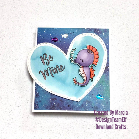 #thefrolickingfairy #downlandcrafts #designteamelf #seahorse #bemine #valentine #valentinesday #spectrumnoir #alcoholmarkers #shimmery #watercolor #underthesea #handmade #papercraft #cardmaker #cardmaking #sendinglove