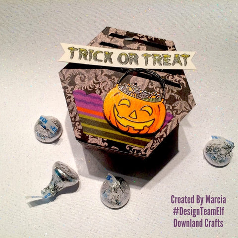 #thefrolickingfairy #designteamelf #downlandcrafts #trickortreat #stampinup #treatbox #lawnfawn #glowinthedark #pumpkin #pumpkinpail #jackolantern #halloween #gimmecandy #handmade