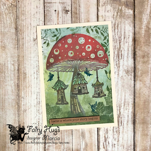 #thefrolickingfairy #fairyhugs #fairies #faeries #fairycondo #mushroomhouse #mushroom #toadstool #condodwellers #weefairies #faeryfolk #woodland #fairymagic #fairyscene #gelliplate #gelplate #gelli_arts #coloredpencils #fairyhugsstore #silhouettes #cardmaker #cardmaking #cardmakersofinstagram