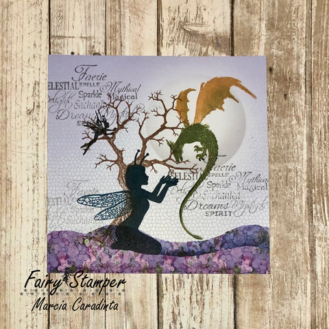 #thefrolickingfairy #fairystampers #fairyhugs #fairyhugsstore #lavinia #laviniasworld #tokara #mideela #dragon #fairy #faery #fairyforagers #faeriespells #sacredtree #magical #magicalencounter #moonlight #patternedpaper #versafineclair #cardmaking #cardmaker #cardmakersofinstagram