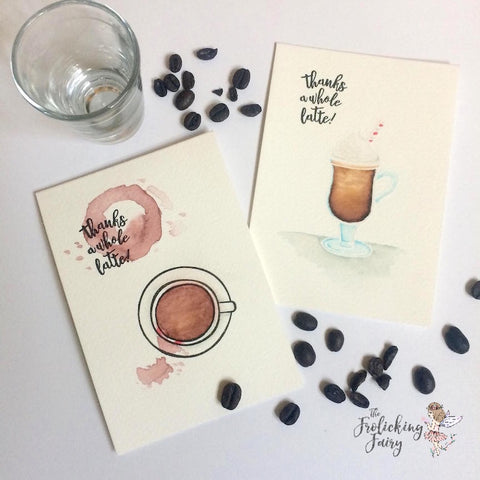  #thefrolickingfairy #heroarts #mymonthlyhero #arteza #realbrushpens #watercolor #notecards #thanksalatte #latte #coffeelover #butfirstcoffee #handmade #handmadecards