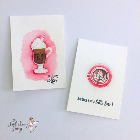 #thefrolickingfairy #heroarts #mymonthlyhero #arteza #realbrushpens #watercolor #notecards #thanksalatte #latte #coffeelover #butfirstcoffee #handmade #handmadecards