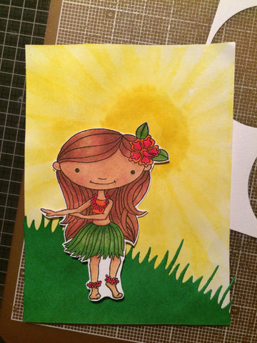 #thefrolickingfairy #mftstamps #fussycutting #sunshine #grass #distressink #behindthescenes #handmadecards #hulagirl