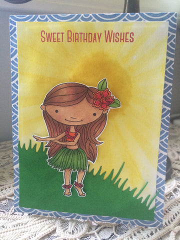 #thefrolickingfairy #mftstamps #alldone #birthdaycard #handmadecard #sweetbirthdaywishes #birthdaygirl #hulagirl