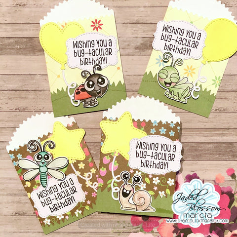 #thefrolickingfairy #jadedblossom #mayrelease #bloghop #lovebugs #bugmeanytime #paperbagdie #treatbag #birthday #happybirthday #favorbags #diyparty #diybirthday #watercolor #distressmarkers #snail #dragonfly #ladybug #ladybird #grasshopper #bugtacular #birthdayballoons #cardmaker #cardmaking