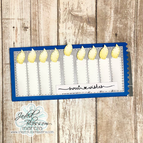 #thefrolickingfairy #jadedblossom #cardchallenge #silverandgold #chanukkah #hanukkah #hanukkahgift #handmade #handmadeholidays #candybar #candybarslider #menorah #eightnights #sweetwishes #inkblending #distressoxide #cardmaker #cardmaking #cardmakersofinstagram